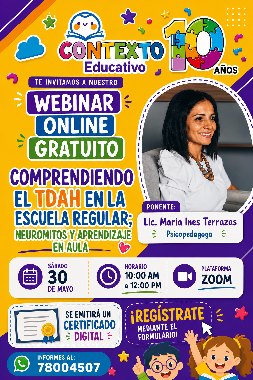 webinar gratuito: 🧠 “Comprendiendo el TDAH en la escuela regular; neuromitos y aprendizaje en aula”